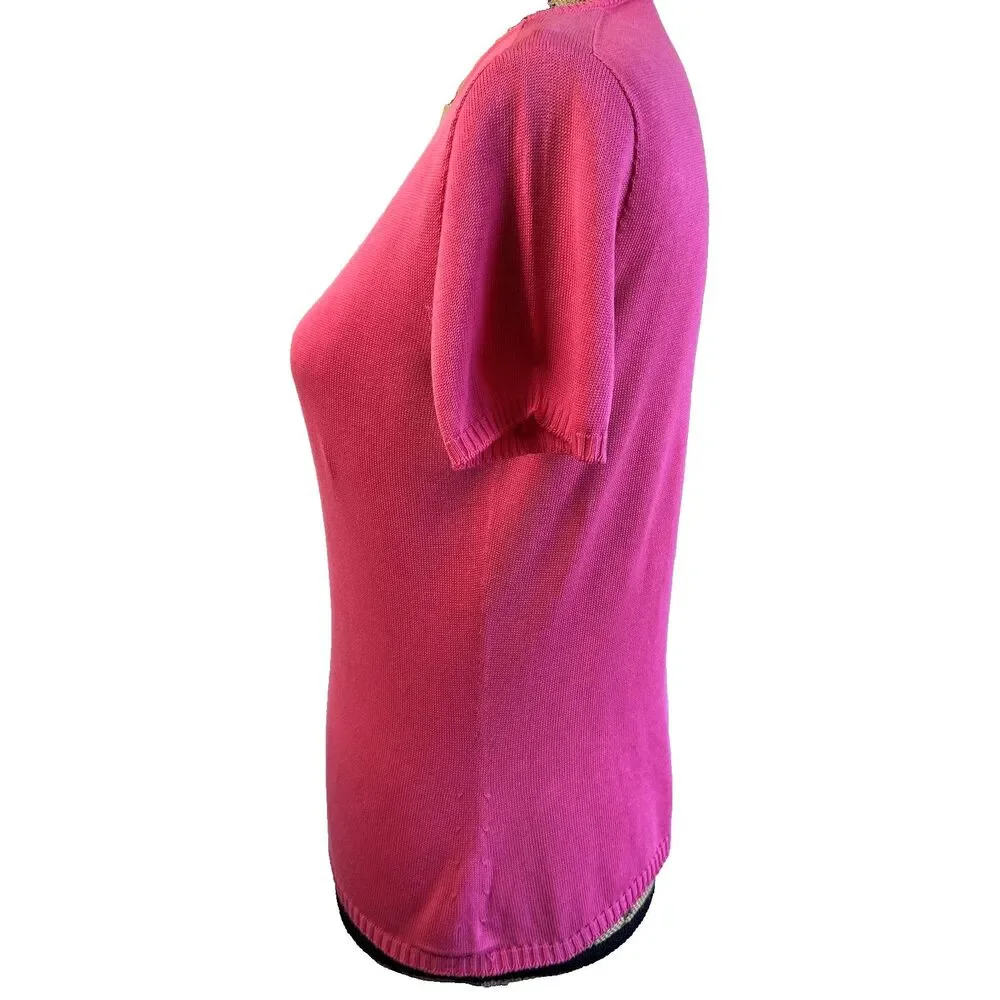 Maria Di Ripabianca Women Fuchsia Knit 100% Cotton Short Sleeve Sweater Sz 44/8